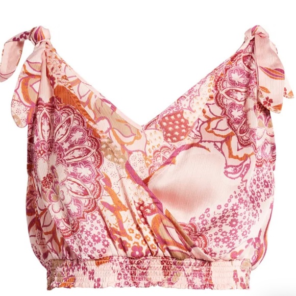 NWT Free people Weekend in Montauk Smocked Crop Tie Strap Tank. Blush combo - Picture 4 of 4